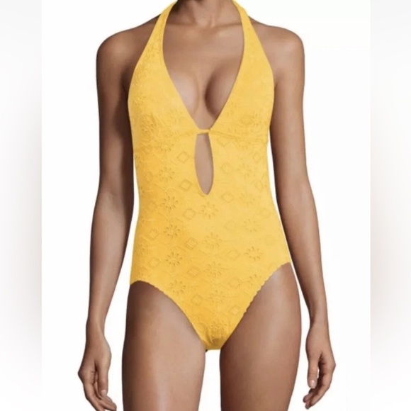 Kate Spade New York Embroidered Halter Plunge One Piece Swimsuit vacation beach - Picture 14 of 14
